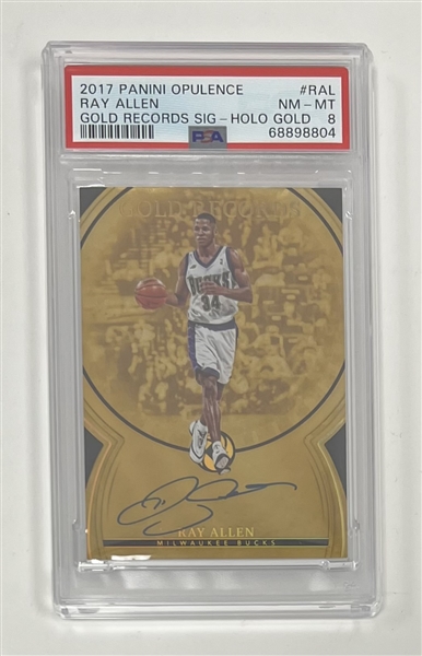 Ray Allen Autographed 2017 Panini Opulence Gold Records Holo Gold #RAL Card LE #3/10 PSA 8
