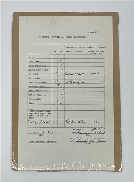 Harmon Killebrew Autographed "Licensing Contracts or Product Endorsements" Form Dated 6-19-73