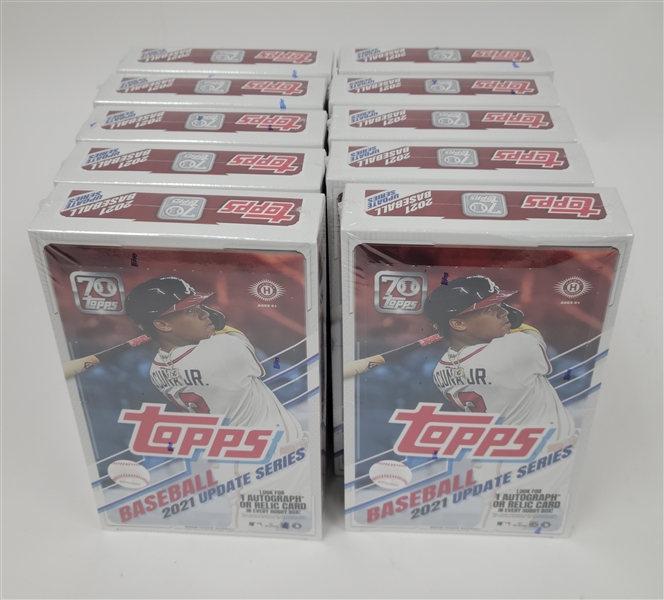Lot of 10 Factory Sealed 2021 Topps Baseball Update Series Hobby Boxes