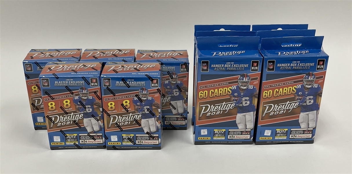 Lot of 11 Factory Sealed 2021 Panini Prestige NFL Blaster & Hanger Boxes *Lawrence Rookie Year*