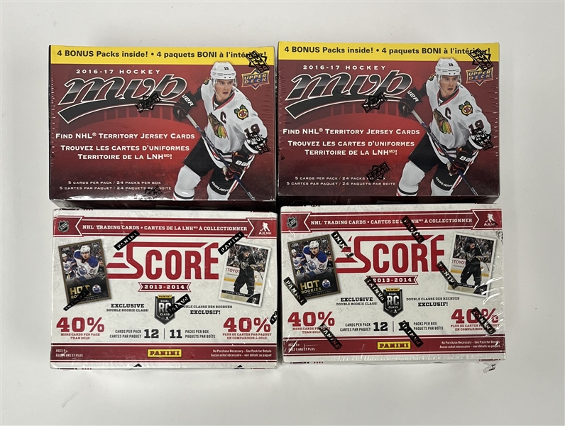 Lot of 4 Factory Sealed 2013-14 & 2016-17 NHL Blaster Boxes