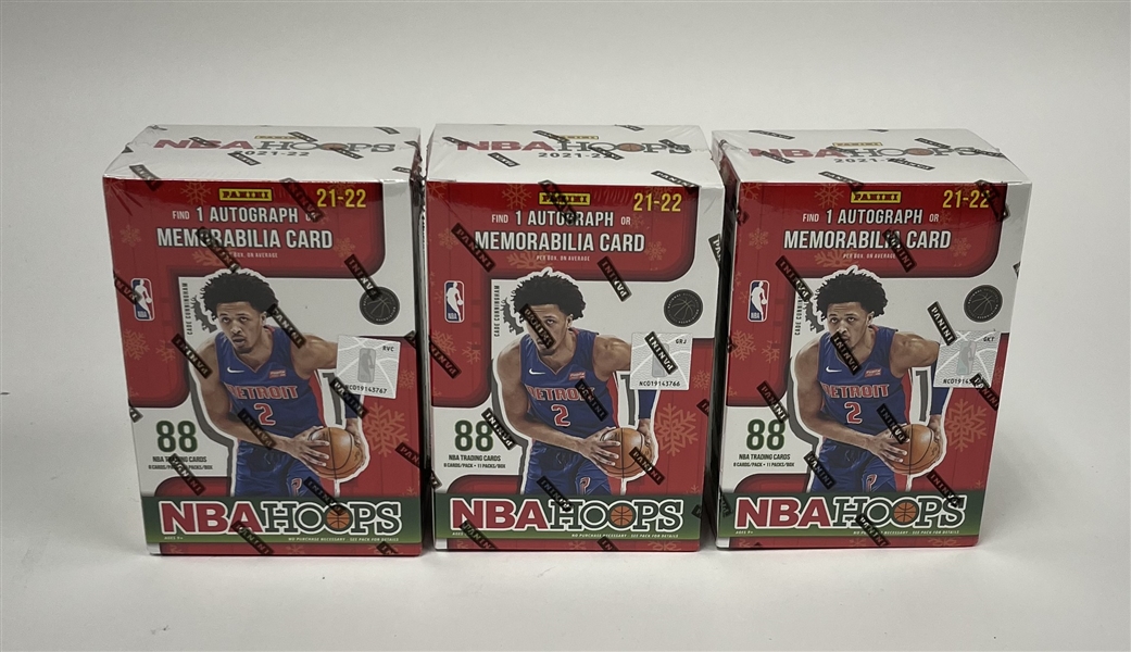 Lot of 3 Factory Sealed 2021-22 Panini NBA Hoops Blaster Boxes