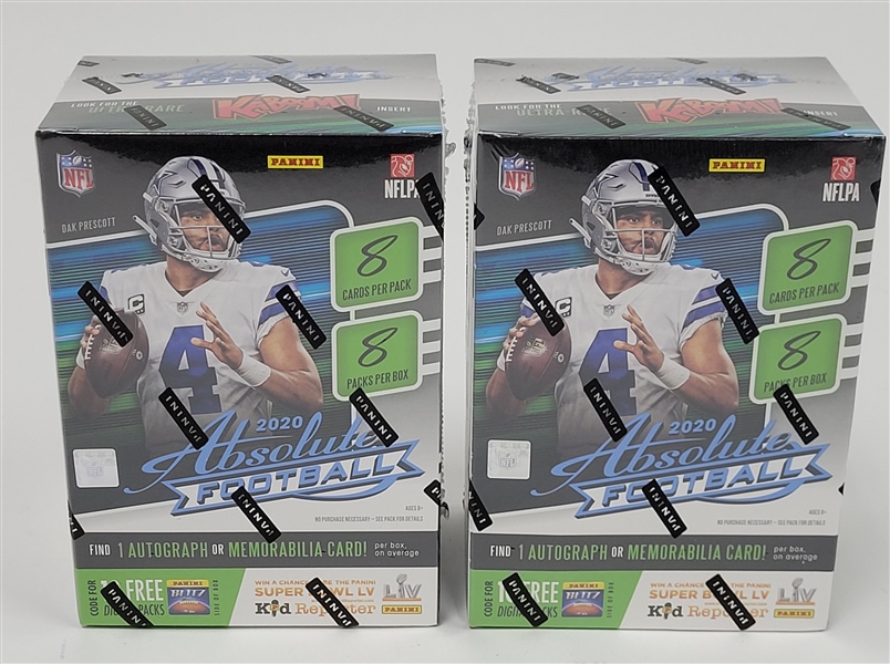 Lot of 2 Factory Sealed 2020 Absolute Football Blaster Boxes *Burrow & Herbert Rookie Year*