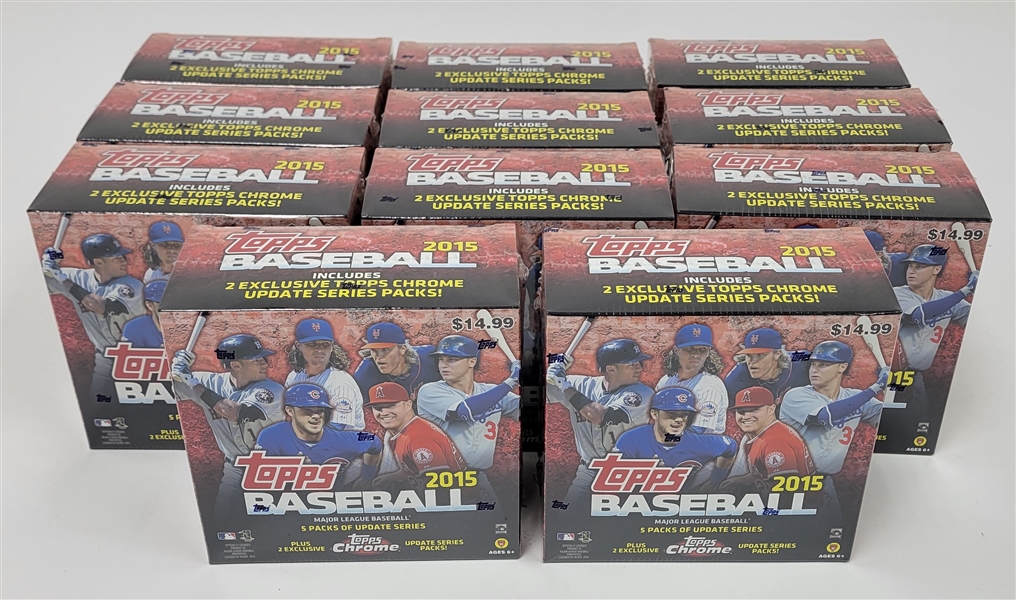 Lot of 11 Factory Sealed 2015 Topps Baseball Update Series Mega Boxes w/ Chrome Packs