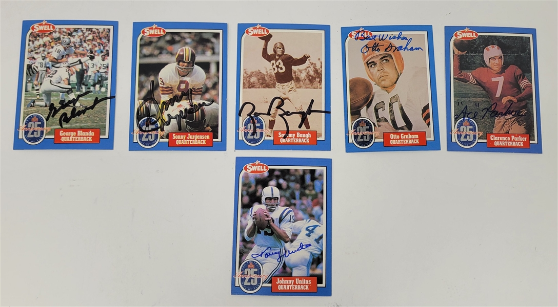 Lot of 6 Autographed 1988 Swell Football Cards w/ Unitas Beckett
