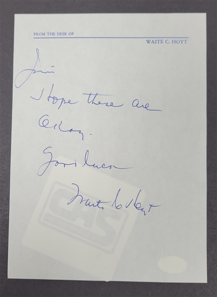 Waite Hoyt Autographed Hand-Written Letter