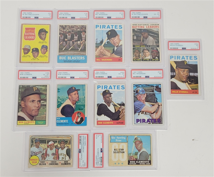 Lot of 11 PSA Graded 1961-68 Topps Pittsburgh Pirates Cards w/ Clemente & Stargell