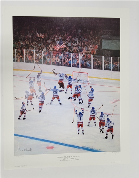 Herb Brooks RARE Autographed 22x28 1980 Miracle On Ice Lithograph LE #913/1000 w/ Beckett LOA