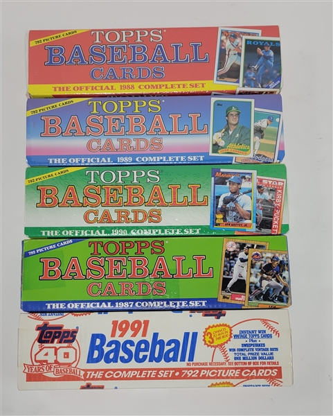 Lot of 5 1987-91 Topps Baseball Complete Factory Sets w/ 3 Factory Sealed
