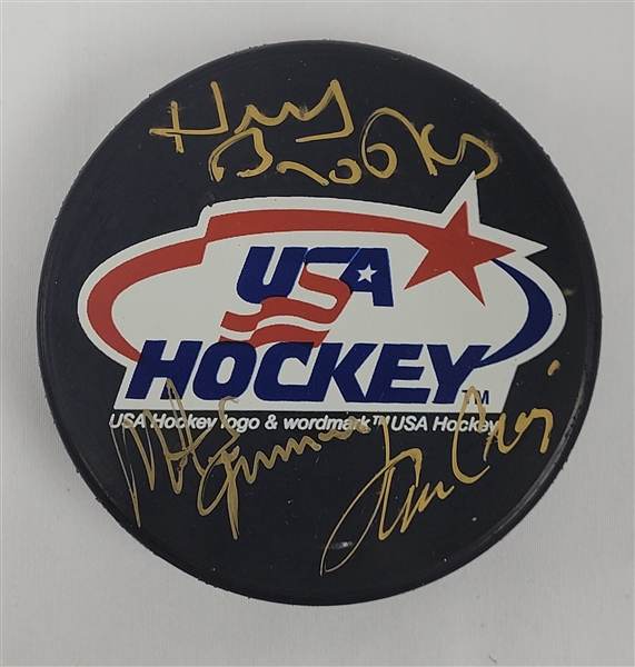 Herb Brooks, Jim Craig, & Mike Eruzione Autographed USA Hockey Puck Beckett
