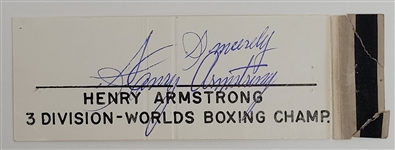 Henry Armstrong Autographed Matchbook w/ Beckett LOA