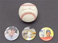 Harmon Killebrew Autographed Baseball + 3 Killebrew Buttons