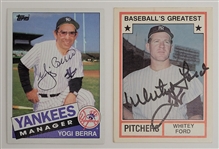 Lot of 2 Yogi Berra & Whitey Ford Autographed Cards Beckett