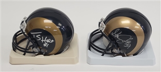 Lot of 2 Torry Holt & Steven Jackson Autographed St. Louis Rams Mini Helmets