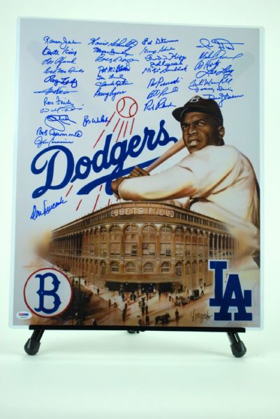 Dodgers 16x20 Legends Autographed Poster w/35 Signatures PSA/DNA LOA