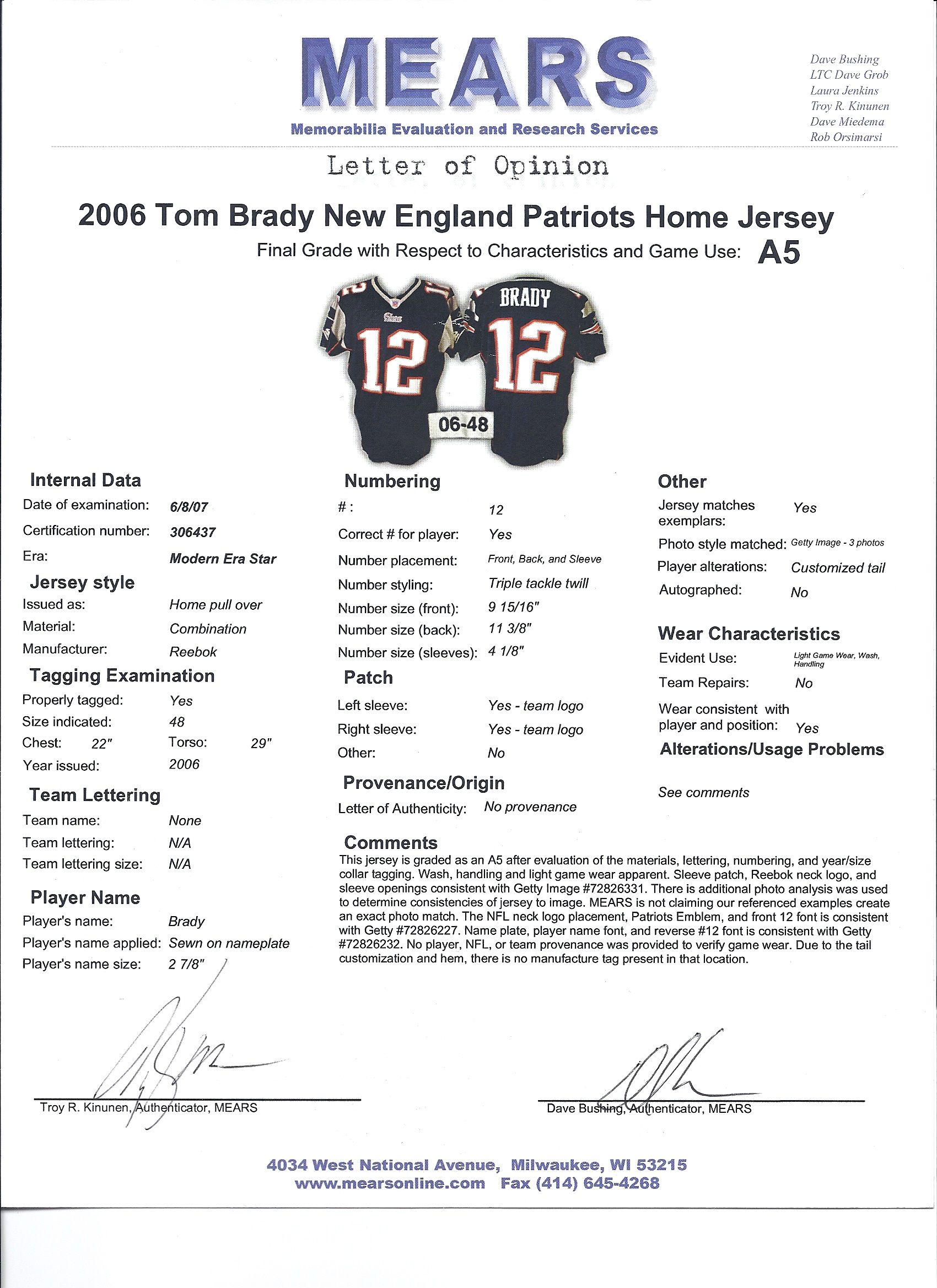 Lot Detail - Tom Brady 2006 Game Used New England Patriots Jersey