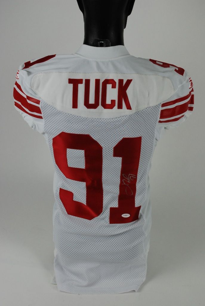 91 JUSTIN TUCK New York Giants NFL DE Blue Throwback Jersey