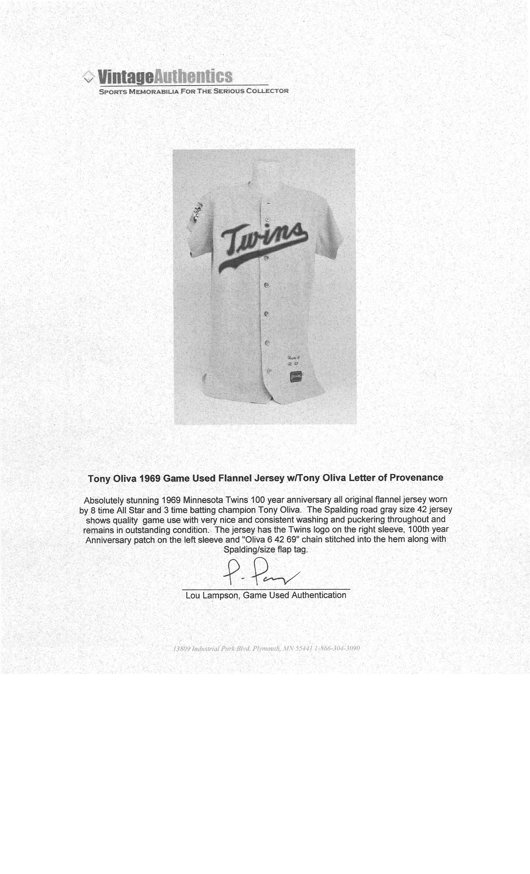 Lot Detail - Tony Oliva 1969 Game Used Flannel Jersey w/Tony Oliva Letter  of Provenance