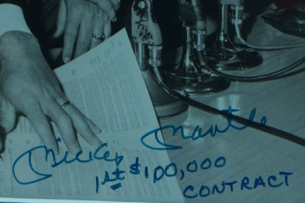 Mickey Mantle Uniquely Inscribed "1st 100,000 Contract" Autographed Photo