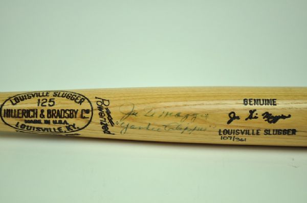 Joe DiMaggio Autographed "Yankee Clipper" Inscription Bat