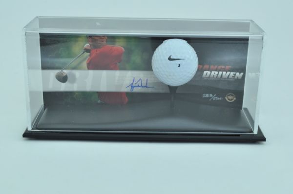 Tiger Woods Upper Deck Autographed Card & Used Golf Ball Display