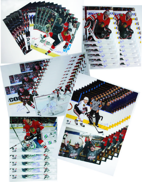 Lot of 57 Blackhawks Autographed Hockey 16x20 Photos featuring Stanley Cup photos.