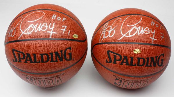 Bob Cousy Lot of 2 Autographed Basketballs