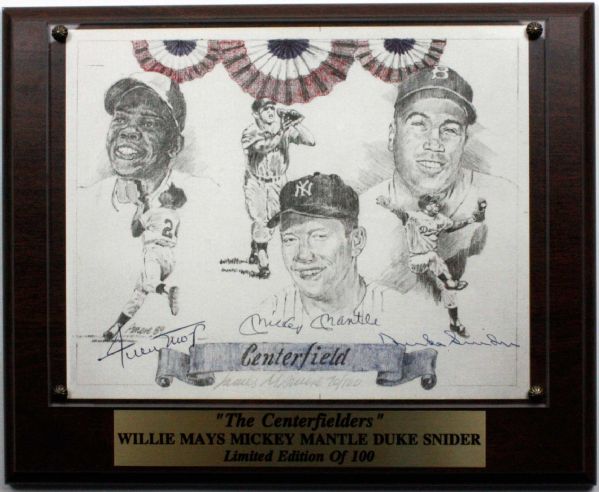 Mickey Mantle, Willie Mays & Duke Snider Autographed 8x10 Photo Plaque