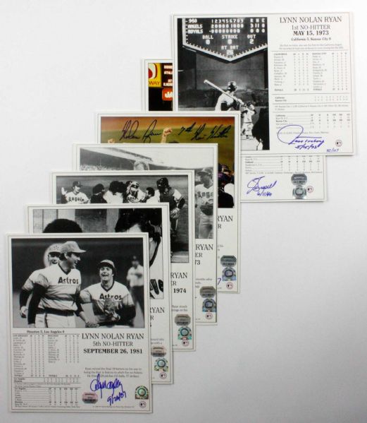 Lot of 7 Stat Photo Cards Signed by Nolan Ryan & 7 Catchers Who Caught His 7 No Hitters