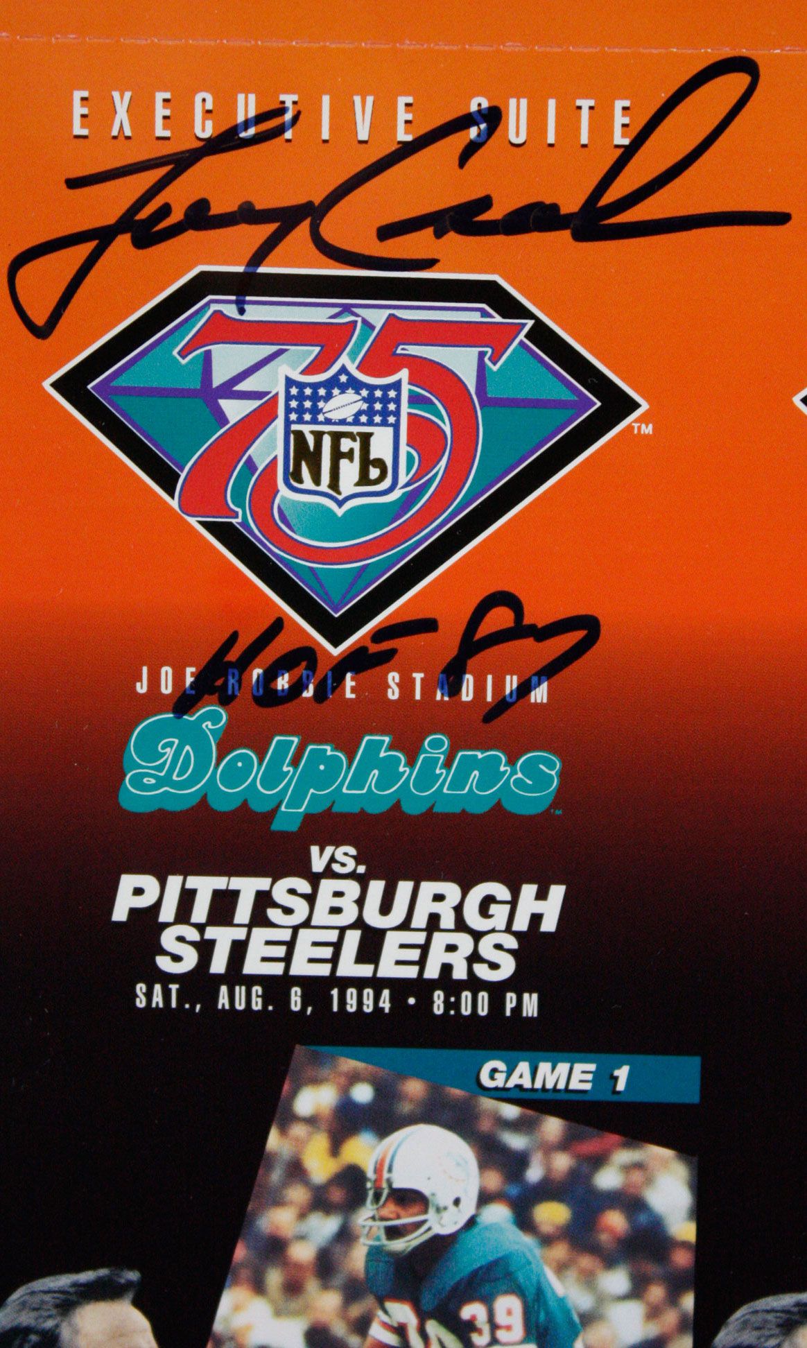 Don Shula & Dwight Stephenson Autographed Miami Dolphins Logo Football (JSA)