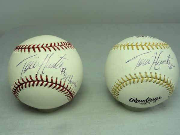 Torii Hunter Lot of 2 Autographed Baseballs 