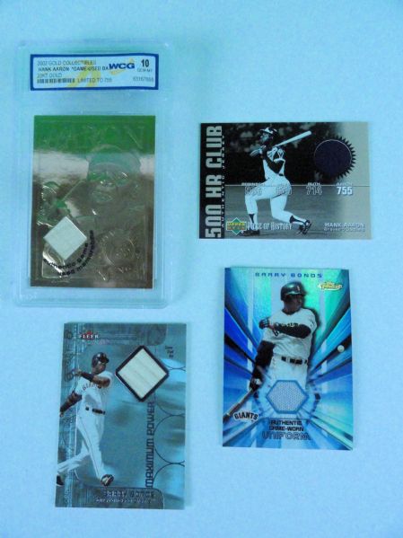 Hank Aaron & Barry Bonds Lot of 4 Game Used Jersey Cards