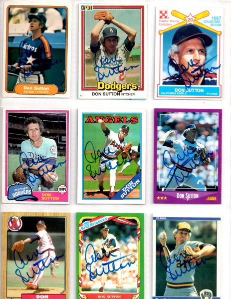 Don Sutton Lot of 10 Autographed Cards & Brewers 40th Anniversary Card Set