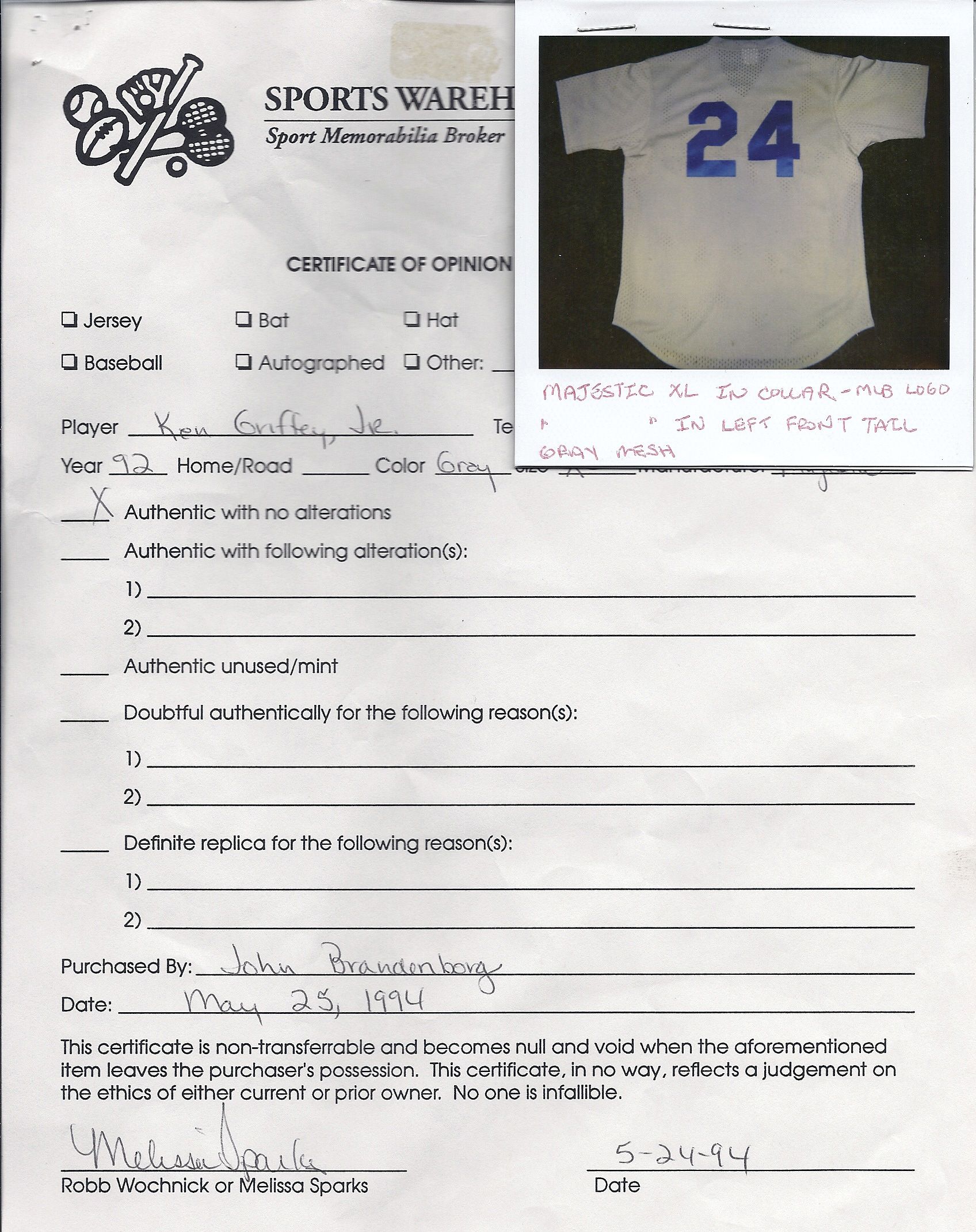 1989 Ken Griffey Jr. Mariners Game-Worn Road Rookie Jersey – Memorabilia  Expert