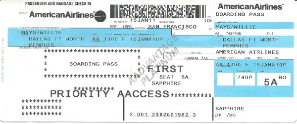 Lot Detail - Willie Mays Personal Airplane Ticket/Boarding Pass