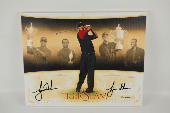 Tiger Woods Autographed & Inscribed "Tiger Slam" LE UDA Canvas #37/50