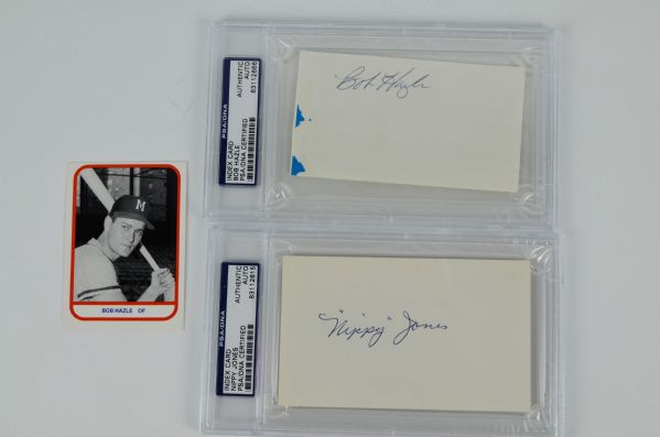 Bob Hazel & Nippy Jones 1957 Milwaukee Braves Cut Signatures PSA/DNA Slabbed