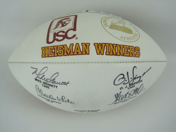 USC Trojans Heisman Trophy Winners Autographed Football w/Display Case
