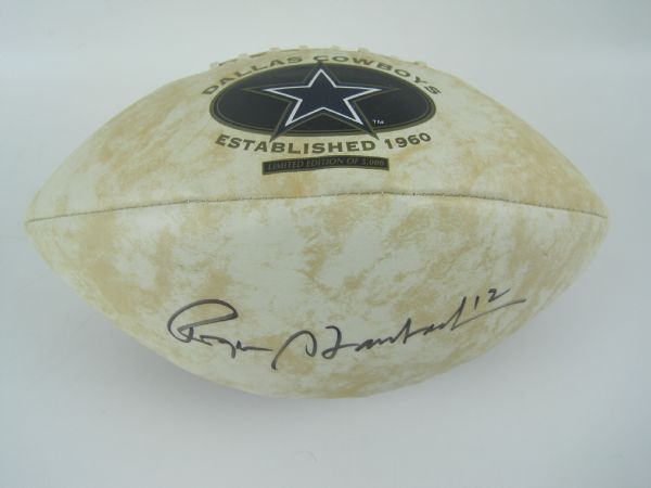 Roger Staubach Autographed Dallas Cowboys Football w/Display Case