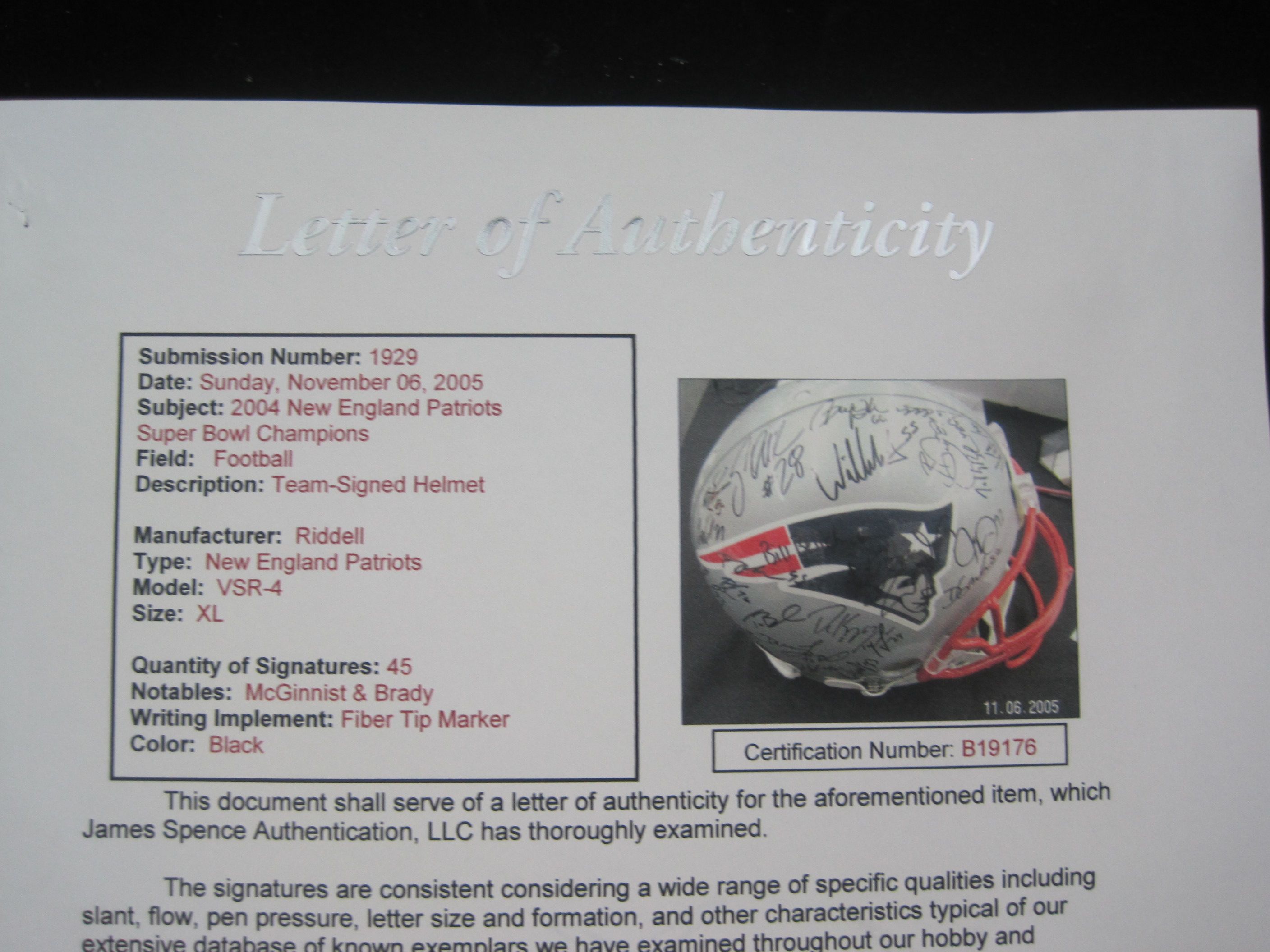 Lot Detail - 2004 Tom Brady New England Patriots Autographed Game Helmet  (Full JSA LOA • PSA/DNA)