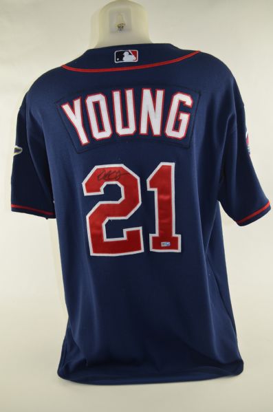 Delmon Young 2009 Minnesota Twins Professional Model Alternate Blue Jersey w/Medium Use 