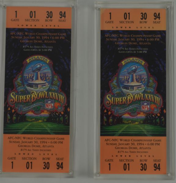 Lot Detail - Super Bowl 28 Lot of 2 Replica Tickets in Lucite Holders