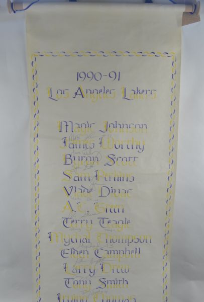 Los Angeles Lakers 1990-91 Team Signed Limited Edition Banner