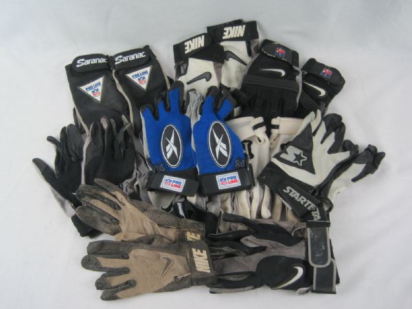 Collection of 10 Pairs of NFL Professional Model Gloves w/Heavy Use