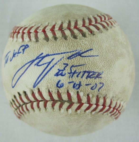 Justin Verlander Game Used Signed & Inscribed Baseball From His No Hitter Game on 6-12-07 MLB Authenticated