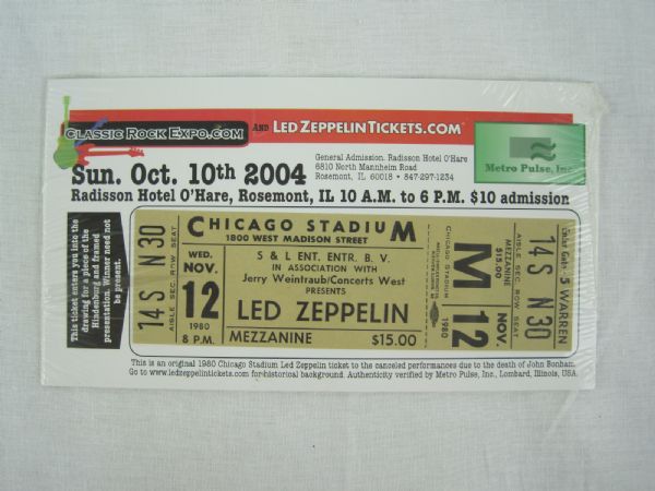 Led Zeppelin 1980 Mint Unused Concert Ticket