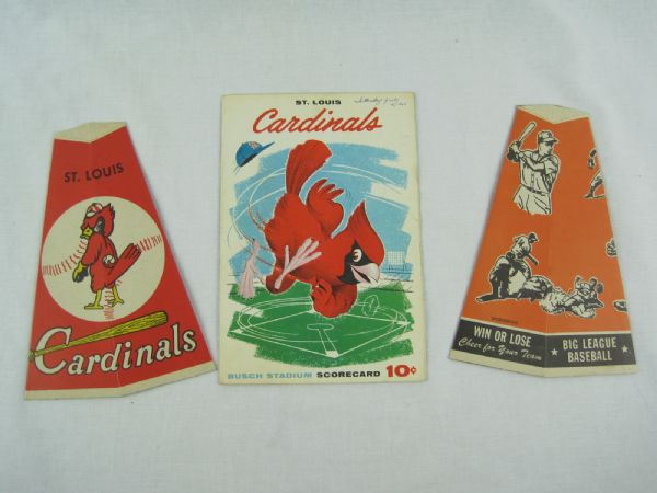 1960 Cardinals Program, 4 Ticket Stubs and 2 Megaphones 
