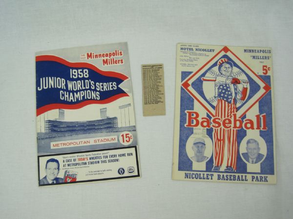 Minneapolis Millers 1941 & 1959 Programs w/Ticket