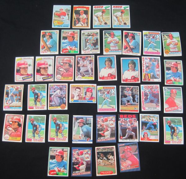 Pete Rose Collection of 39 Baseball Cards 