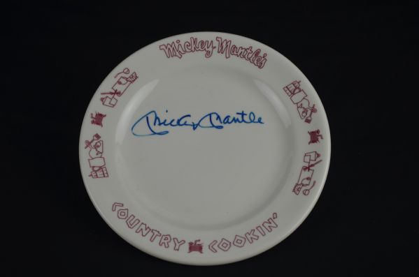 Mickey Mantle Autographed 1969 Plate From Mantles Restaurant 